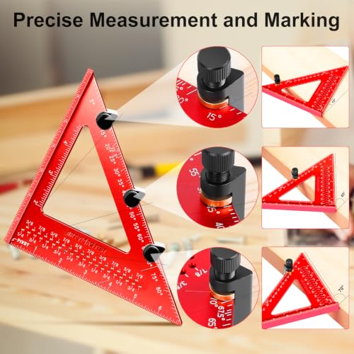 7 inch Carpenter Square, 1/16" Precision Hole Scribing Square Tools, 0-90° Aluminum Alloy Rafter Square, Woodworking Square with Stair Gauge & Carpenter Pencils 12 Refills AM13F - color: Imperial: 7 inch Square+Pencil+Stair Gauge