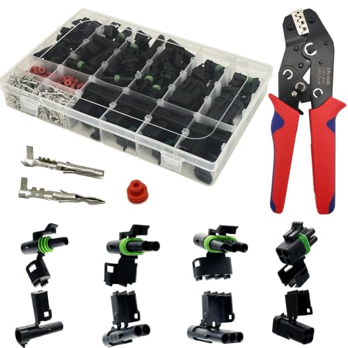 18-14 AWG 1/2/3/4 Pin Connector Weather Pack Connectors Kit (26 Set) - color: 1-4pin/26kit With Crimper