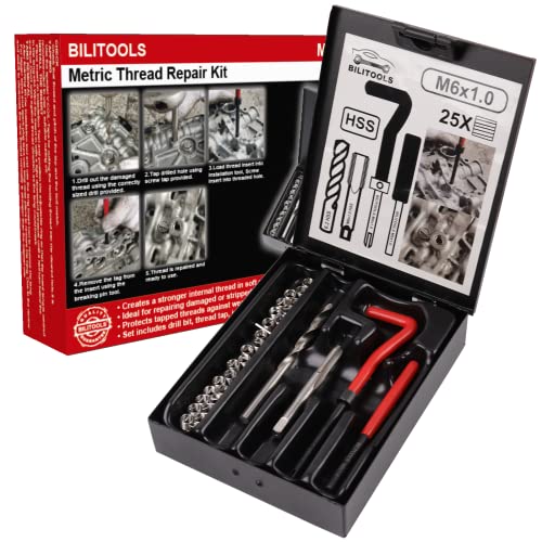 BILITOOLS M6x1.0 Thread Repair Kit, HSS Drill Helicoil Repair Kit Metric - size: M6 x 1.0, style: Metric
