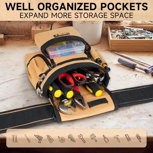 LEFOR·Z Tool Belt with 4 D-Rings,27-Pockets Tool Belts for Men,Construction - color: Brown & Black, size: 27 Pockets with Magnet Pouch