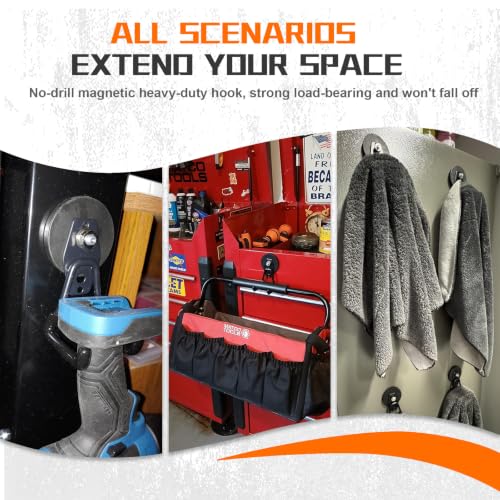 Heavy Duty Magnetic Garage Hooks,4 Pack Strong Large Magnet Hook for Power Drill,Garden Tools,Hose,Pegboard,Garage, Workshop,Magnetic Storage Hooks for Indoor Outdoor Hanging(Black) - style: 2.59" Medium L Black 4PC