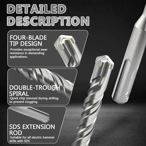 SDS Plus Rotary Hammer Drill Bits, (3/8"*18-9.5mm*460mm) - 4 Carbide Cutting Edges, Ideal for Masonry| Heavy-Duty Masonry |Hammer Drill Bits for Precision Drilling - size: (9.4mm*460mm)