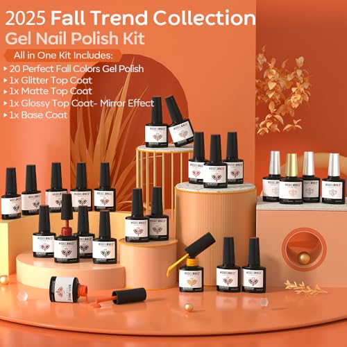 modelones 20 Colors Gel Nail Polish Kit, Fall Winter Gel Polish Set Soak Off Nail Polish Kit with Glitter, Glossy and Matte Top Base Coat DIY Manicure at Home - color: A Cozy Campfire