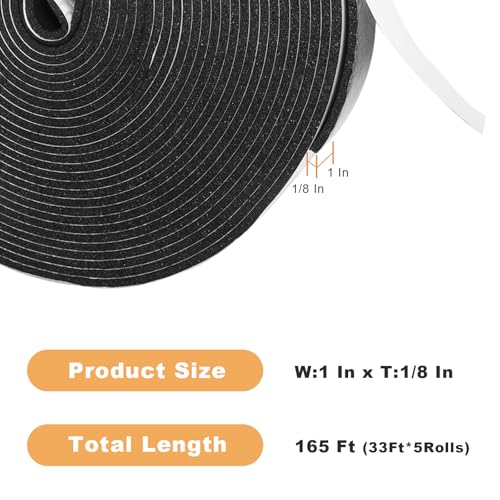 Foam Insulation Tape self Adhesive,1In x 1/8In x 164Ft Weather Stripping for Doors and Windows,Sound Proof soundproofing Door Seal,Weatherstrip,Pipe Cooling, Air Conditioning Seal Strip - size: 1 in x 1/8 in x 164 ft