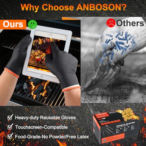 ANBOSON BBQ Gloves Disposable, Heat Resistant Grilling Gloves for Cooking - size: Large, style: 10mil Nitrile