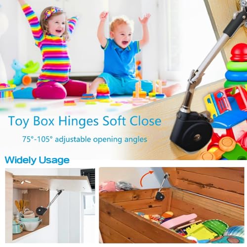 Toy Box Hinges Soft Close - Chest Hinge Lid Stay 105 Degree Open with Soft Close, Lid Support for Toy Box and Upward Top-Opening Flap Doors (Black 2 Pack) - size: Black 2 Pack