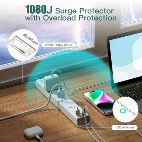 2 Pack Surge Protector Power Strip -15ft Extension Cord, 5 Outlets 4 USB - size: 15 FT