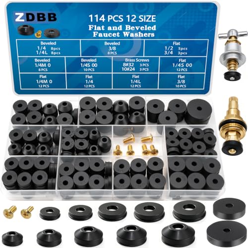 ZDBB 106 pcs Flat and Beveled Faucet Washers and Brass Bibb Screws Assortment for Use with Assorted Quick-Opening Style Faucets Stem Worn Out Washer Replacements Black - size: 106 PCS