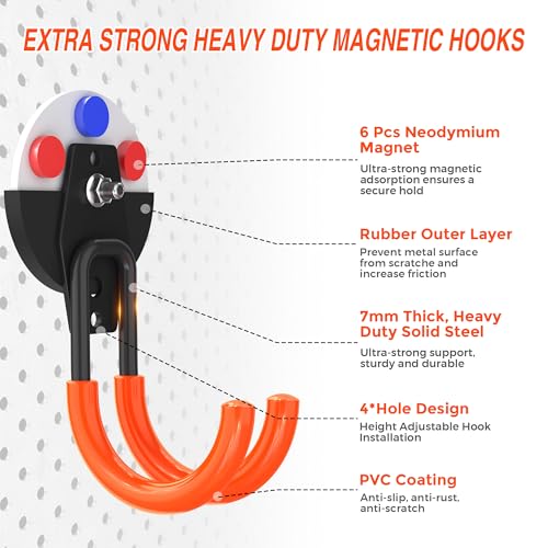 3 PCS Magnetic Garage Storage Hooks, Strong Magnetic Hooks Heavy Duty, Large Magnet Hooks for Hanging Heavy Duty Garage Tools and Garden Tools - color: 2.6in Magnet-3 Pack-Orange