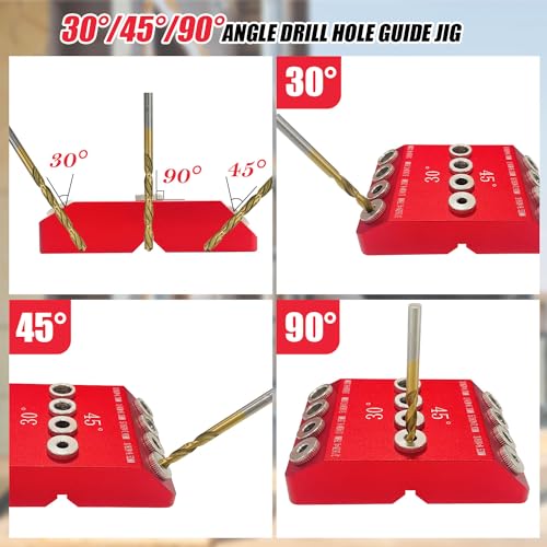 30 45 90 Degree Angle Drill Guide Jig with 4 Drill Bits for Angled/Straight Holes, 4 Sizes Aluminum Drill Hole Guide Jig Drill Template Block for Cable Railing Deck Stair Handrail