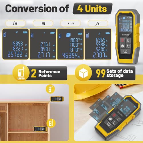Laser Measure High-Accuracy Laser Measuring Tool Large Backlit LCD Display Laser Tape Measure Ft/in/Ft+in/M Electronic Tape Measure Distance/Area/Volume/Indirect Laser Range Finder