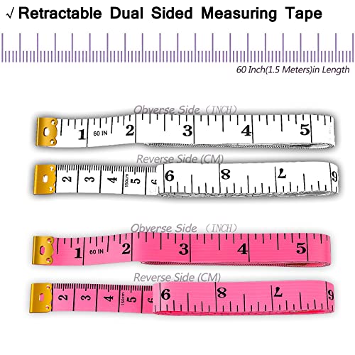 Tape Measure, 4 Pack Measuring Tape for Body Cloth Measurement Tape for Sewing Tailor Fabric Measurements Double Scale Soft Pink & White Tape Measure Retractable Measuring Tape Set - color: Black Purple Pink White 4 pack