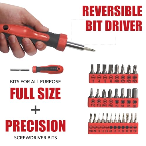 SPICIMOMO Basic Home Red Tool Kit - 38 Pieces Tool Set with Portable Storage Boxes for Daily Repairing and Maintenance, Home DIY Tool Kit Set for Office & Garage