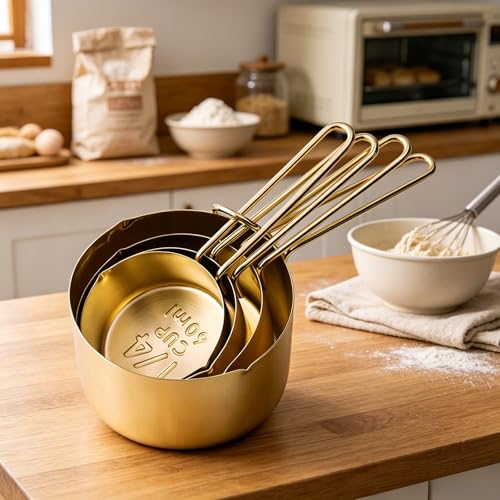 4pcs Stainless Steel Measuring Cups Set, Gold - color: gold-4pcs