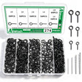 274PCS Black Eye Screws Kit, 0# -5# Eyelet Screw for Wood - color: Black, size: 0#-5#