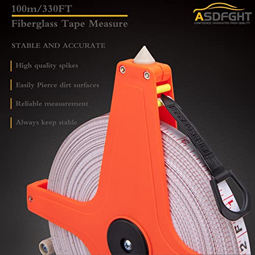 Open Reel Tape Measure 330 Feet, Fiberglass Tape Measure, Yard Measuring Tape Fit for Sports Field, Outdoor, Engineer,Track, Durable Dual-Sided Measuring Reel with Feet and Meters (1/2') - size: 100 m