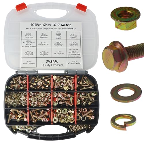 404Pcs Class 10.9 Metric Flange Bolts Kit - M6 M8 M10 (12-30mm) - size: M6 x 1, M8 x 1.25, M10 x 1.5