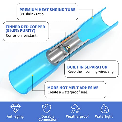 Qibaok 200 PCS Heat Shrink Butt Connectors Waterproof Insulated Electrical | Wire Crimp Connectors Butt Splice Terminal for Automotive Marine Boat Truck Trailer Stereo
