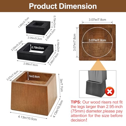 Wooden Bed Risers 3 Inch Heavy Duty, Support 2500 lbs, Brown - color: Retro Brown, size: 3"H(Inner 2"H)