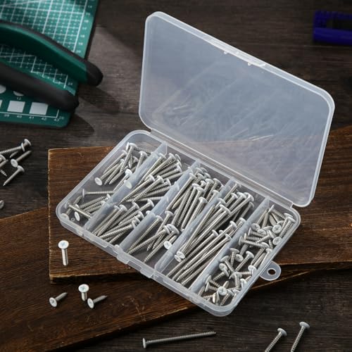150PCS White Head Screws #6 White Screws for 2.8mm-3.0mm Holes,2”,1-1/2”,1-1/4”,1”,3/4”,1/2” Size Wood Screws Assortment Kit for Shutters,Book Shelf,Wall Plate,Shiplap,Blank Plates