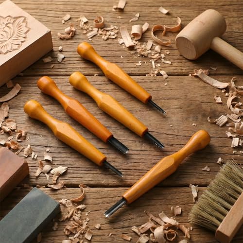 WILLBOND 5 Pcs Linoleum Carving Tool Set Wood Handle Linocut,Round - style: Round