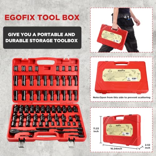3/8" Impact Socket Set 67PCS, SAE & Metric Socket Set with Shallow & Deep Sockets, with Ratchet Wrench, Swivel Sockets, Extension Bars, Adapters, Impact Universal Joint, Spinner Handle - color: 3/8-67pcs