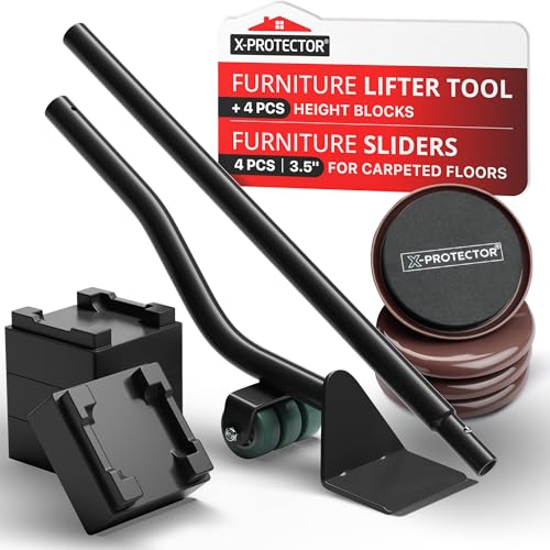 X-Protector Furniture Sliders for Carpet & Furniture Lifter Tool Set - size: Lifter + 4 PCS 3.5", For Carpet
