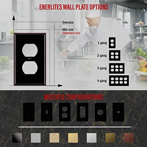ENERLITES Duplex Receptacle Outlet Metal Wall Plate, 1-Gang, Black Gloss - color: Black Gloss, size: Standard Size