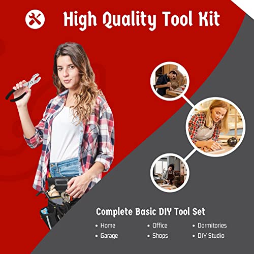 Flexzion 39-Piece Pink Tool Set with Mini Tool Box for DIY Home Repairs - color: Red & Black