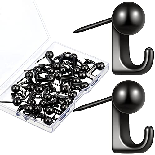 Jetec 30 Pieces Metal Push Pin Hangers Pin Wall Hooks Picture Hanging Picture Nails Frame Oil Painting Hooks on Wooden or Fabric Wall for Home or Office(Black) - color: Black