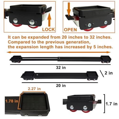 Appliance Rollers Heavy Duty 20-32in New Generation Extendable Appliance Rollers Anti Slip Mobile Washing Machine Base Easily Move Dryers, Refrigerators, Furniture (Black-Upgrade wheel) - color: Black-Upgrade wheel