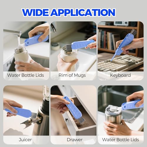 Holikme 6 Pack 4 in 1 Cup Lid Cleaning Brush 3 Straws Bottle Brush,Blue - color: Blue