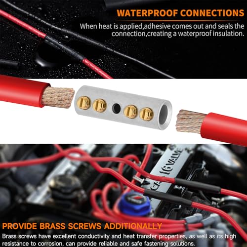 2 Gauge Wire Butt Connectors 6 PCS Tinned Brass Mechanical Butt Splice Connectors Kit 2 AWG Mechanical Repair Splice Kit Splice Screw Sleeves 6 PCS Mechanical Splices with 6 PCS 3:1 Heat Shrink Tubes - color: Tinned Brass