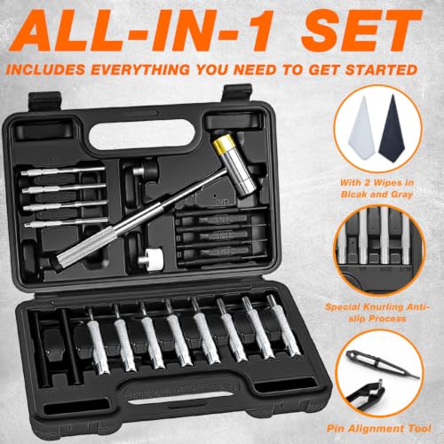 BESTNULE 25pc Punch Set and Hammer, Roll Pin Punch Set with Bench Block - size: 25-piece set