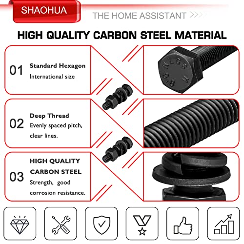 244PCS Hex Head Nuts and Bolts Assortment Kit, M10 M8 M6 M5 M4 M3 Metric Bolt Assortment, Screws and Nuts, Metric Bolt Kit, Grade 8.8 Alloy Steel Black Bolts and Nuts Kit with Lock & Flat Washers - size: B. M3 M4 M5 M6 M8 M10