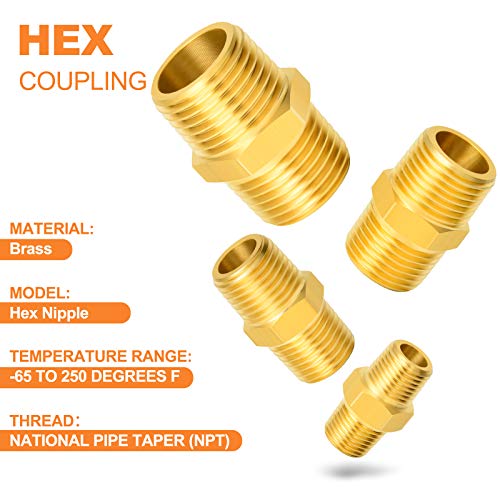GASHER 8PCS Brass Pipe Fitting Hex Nipple Kit 1/8 inch 1/4 inch 3/8 inch 1/2 inch - style: Hex Nipple Kit（8Pcs）