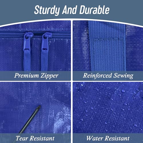 6 Pack Extra Heavy Duty Large Moving Bags with Strong Zipper, Blue - color: Blue, size: 6 Pack
