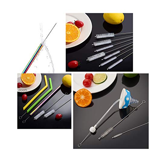 12 Inch Extra Long Straw Brush Cleaner (10 Pack), Flexible Nylon Tube Cleaning Brushes with 0.4 Inch Bristle Head, Rust-Proof Stainless Steel Wire for Reusable Tumbler Straws, Pet Fountains & Pipes