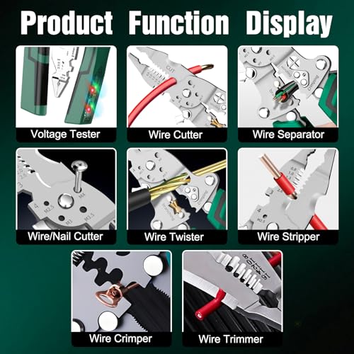 14 in 1 Folding Wire Stripping Pliers with Voltage Tester (Green)