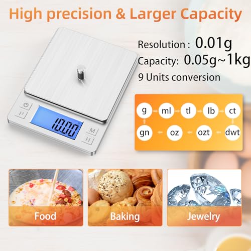 BOMATA 0.01g Small Digital Gram Scale, Upgraded 1kg Jewelry Scale - size: 0.01g/1kg Silver
