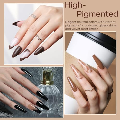 modelones Gel Nail Polish Set 6 Colors, Brown Nude Chocolate Glitter Black - color: A A1 Chocolate Cone