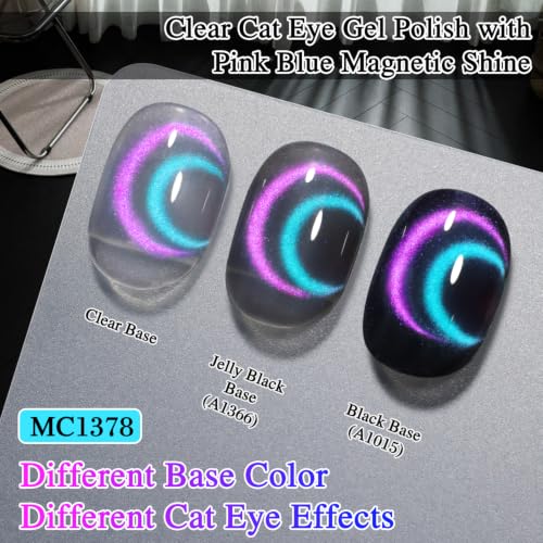 Double Rhythm Jelly Glass Cat Eye Gel Polish with Magnet 15ML Holographic Glitter Shimmer Translucent Sheer Color Magnetic Nail Polish Salon DIY at Home (Blue Purple-MC1378) - color: Halo Blue Purple