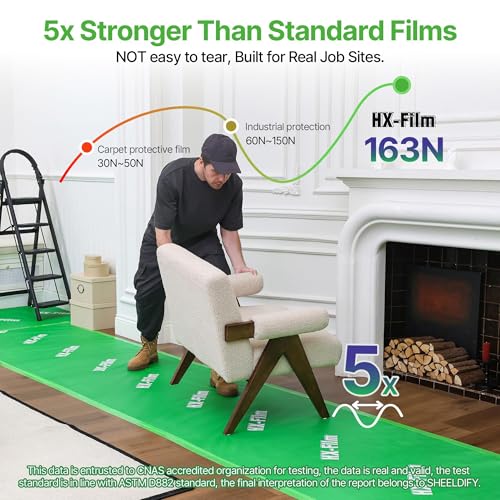 39" x 200' Heavy-Duty Floor Protection | Construction Grade Carpet Protector | Drop Cloth Plastic Film for Hardwood Floors | Waterproof Painters Covering with No Residue (Green) - color: Green, size: 39" x 200'