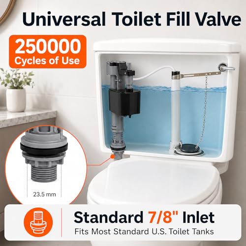Toilet Fill Valve Replacement Kit, Adjustable 8"–13" Toilet Tank Fill Valve, Standard 7/8" Inlet Toilet Repair Kit Inside Tank, Quiet Refill Water, Easy DIY Fix for No Fill or Slow Filling Toilets