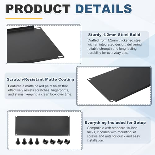 1 Set 4U Blank Panel, Metal Rack Mount Filler Panel Kit with Screws and Nuts for 19 Inches Network Enclosure Server Rack Cabinet Cable Accessories, Black - size: 177.5mm (4U)