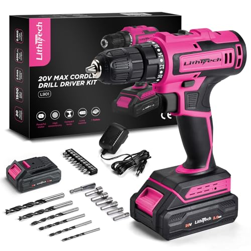 20V Pink Cordless Drill Set, 3/8" Keyless Chuck Electric Drill - color: L901-pink
