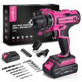 20V Pink Cordless Drill Set, 3/8" Keyless Chuck Electric Drill - color: L901-pink
