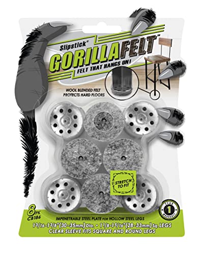 Slipstick GorillaFelt Chair Leg Floor Protectors for Hardwood Floors, Clear Sleeve Felt Pads for Furniture That Stay On, Fits Round & Square Legs, Includes 8 Premium Transparent Chair Socks, CB186 - size: 1-1/8 Inch - 1-3/8 Inch Sleeve 8 Pack