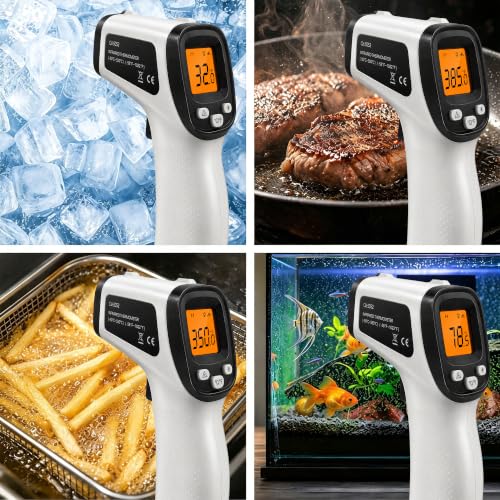 Infrared Thermometer Gun, Digital Laser Temperature Gun -58°F to 1022°F, Adjustable Emissivity, LCD Backlight, MAX/MIN Display, Non-Contact Thermometer for Pizza Oven, BBQ, HVAC, Griddle - color: Gray