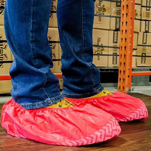 ShuBee Original Disposable, Extra-Large Boot and Shoe Covers, Thicker & Stronger, Durable Protection for Floors - 50 Pairs - color: Red